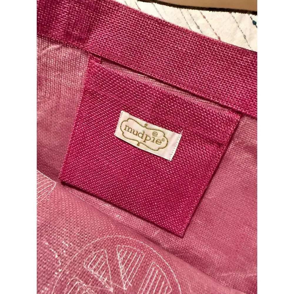 NWOT Mud Pie Sequin Lemon Water Resistant Pink Tote Beach Bag Purse Fruit Woven